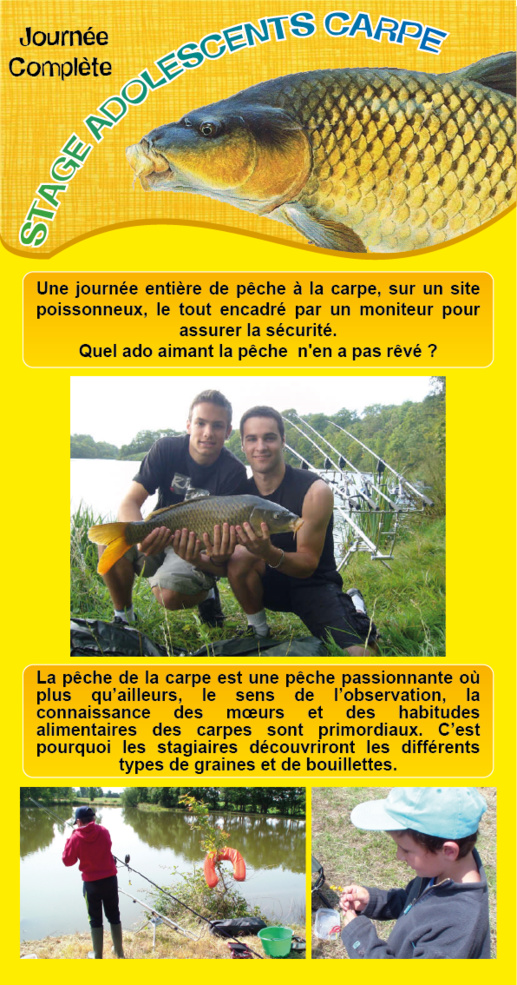 Stage Adolescents Carpe, en Journée Complète, en Vendée Stage Adolescents Carpe, en Journée Complète, en Vendée