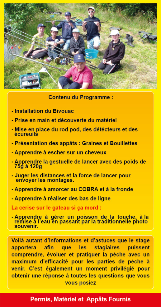 Stage Adolescents Carpe, en Journée Complète, en Vendée Stage Adolescents Carpe, en Journée Complète, en Vendée