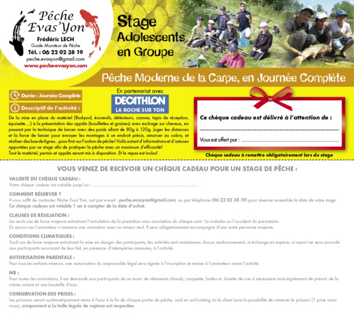 Stage Adolescents Carpe, en Journée Complète, en Vendée Stage Adolescents Carpe, en Journée Complète, en Vendée