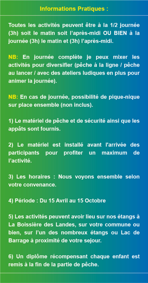 Animations Pêche, en Vendée, pour Centres de Loisirs