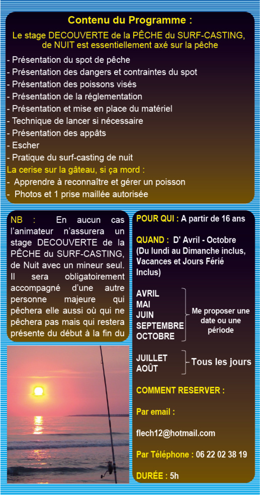 Stage Découverte du Surf-Casting en Vendée, de Nuit Stage Découverte du Surf-Casting en Vendée, de Nuit